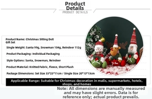 Detailed view of plush Christmas dolls set with Santa, Snowman and Elk figurines