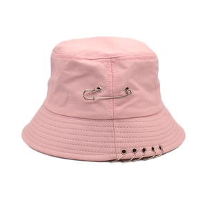 Cotton Bucket Hat With Metal Rings Safety Pin Or Smile Patch Punk Streetwear Fisherman Cap For Women Men Hip Hop Style