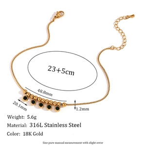 18K gold plated stainless steel box chain anklet with green stone charms for women