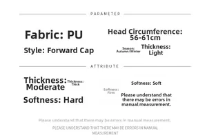 Detailed size chart for the PU leather ivy cap, showing 56-61cm head circumference