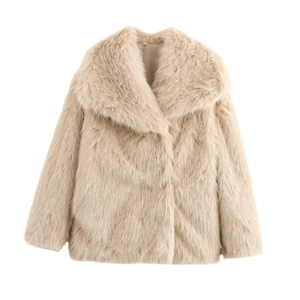 Chic apricot faux fur coat with oversized lapels for stylish winter warmth