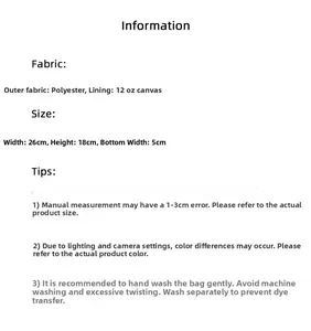 Detail specifications of plaid makeup bag showing fabric materials and 26x18x5cm dimensions