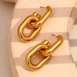 Minimalist 18K gold plated stainless steel hollow chain link stud earrings for women