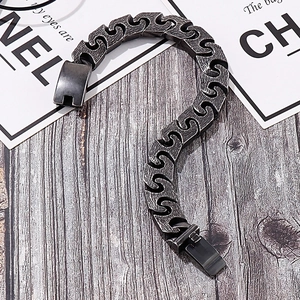 Vintage puzzle link stainless steel bracelet with brushed texture in antique silver finish