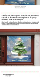 Fensterbild Weihnachtsbaum mit Schneeeffekt und Merry Christmas Text auf Glastüren im Shop
