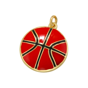 Detailansicht der Basketball-Anhänger aus Emaille in Rot und Schwarz mit Goldrahmen