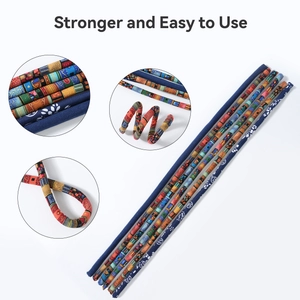 Detail of ethnic pattern wire hair ties showing flexibility and fabric texture for dreadlocks