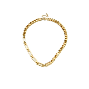Asymmetric gold chunky cuban and rectangular link chain necklace in stainless steel