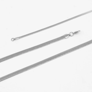 Stainless steel flat herringbone snake chain necklace minimalist blade choker jewelry detail view
