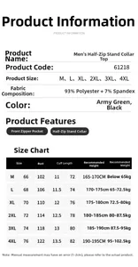 Tableau des tailles détaillé pour sweat à col zippé avec dimensions et composition du tissu