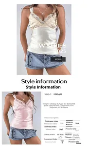 Lace patchwork satin camisole details with 97% polyester and 3% spandex fabric chart