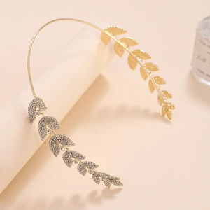 Elegant gold leaf headband with sparkling rhinestones for bridal wedding accessories