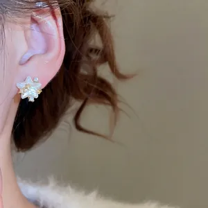 Boucles d'oreilles étoiles plaquées or 14 carats avec nacre et zircons