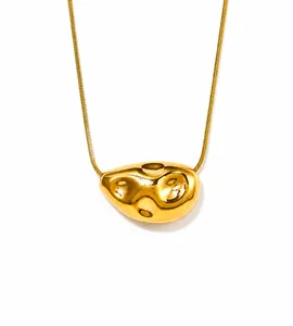 Detail view of gold molten lava pendant with snake chain dimensions and weight info