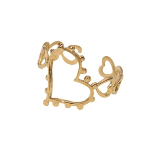 Minimalist 18K gold-plated stainless steel heart ring with beaded hollow design