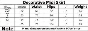 Guide des tailles pour l'ensemble haut à basque et jupe midi avec mesures du XS au L