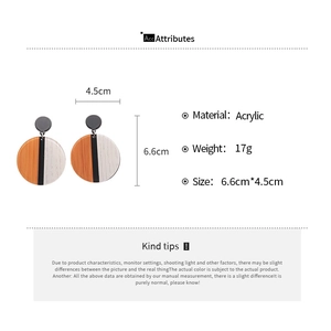 Detailed size and weight specs for the acrylic tricolor geometric drop earrings