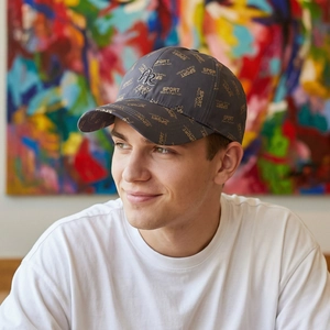 Stylish charcoal grey quick-dry baseball cap with sport prints and RR embroidery