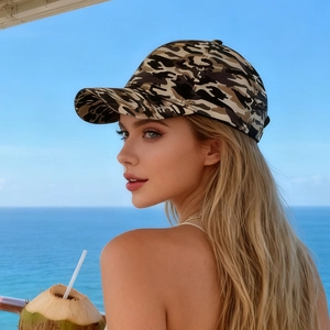 Outdoor camouflage baseball cap featuring a curved brim and classic earth-tone camo print