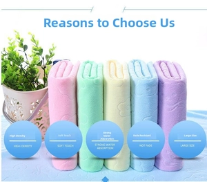 Detail showing five candy-colored microfiber towels with embossed floral texture