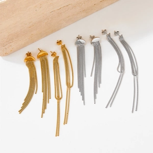 Elegant long tassel drop earrings in gold and silver finish with fine chain design