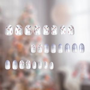 Christmas snowman and blue snowflake press-on nails set with festive gradient patterns