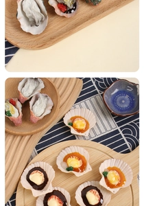 Macro detail of realistic artificial grilled oyster and scallop food model keychain