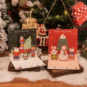 3D pop-up Christmas cards featuring cute cartoon animals and festive tree designs