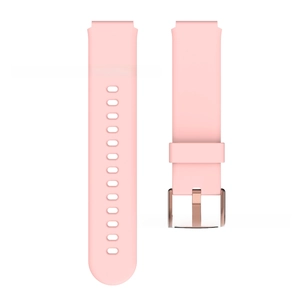 Detailed pink silicone strap for smartwatches with a rose gold metal buckle fastener