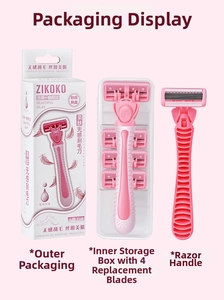 Kit rasoir femme rose avec manche antidérapant et 4 lames de rechange à 6 couches