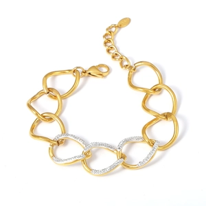 Elegant gold-plated interlocking ring chain bracelet with sparkling crystal accents