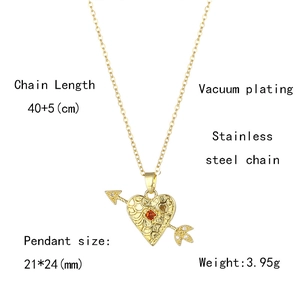 Detail view of heart and arrow necklace pendant with size and weight specifications