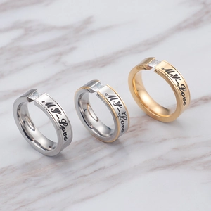 Stainless Steel Ring With My Love Engraved Square Zircon Inlaid Fashion Couple Jewelry Gift For Anniversary Valentine