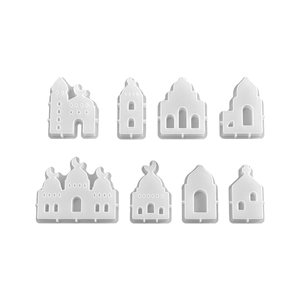 8-piece set of white castle-style silicone molds for Ramadan themed DIY resin crafts