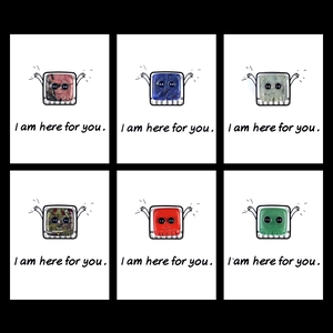 Set aus sechs Naturkristallen Pocket Hugs mit Augen und I Am Here For You Aufschrift