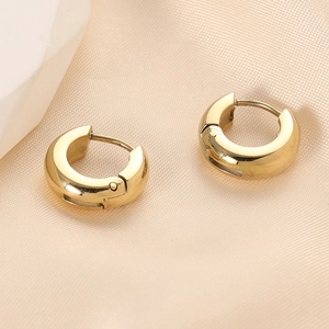 Polished 14K gold plated stainless steel chunky C-shaped hoop earrings for women