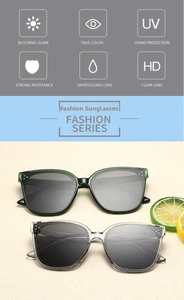Detail of square oversized sunglasses with UV400 protection and rivet design accents