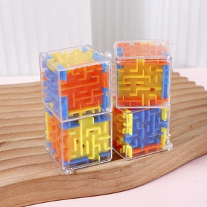 3D cube marble maze puzzle set with transparent shell and colorful internal paths