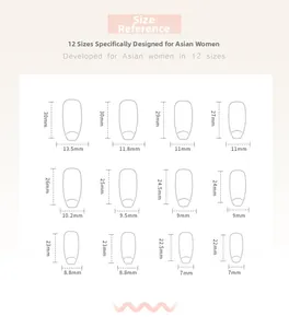 Size guide for long press-on nails with 12 specific dimensions for perfect fit