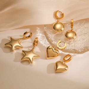 Minimalist Stainless Steel Gold Plated Heart Star Round Drop Earrings For Women Fashion Geometric Polished Jewelry Accessory