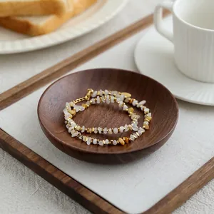 Double-layered 18K gold plated brass necklace with irregular natural stone beads