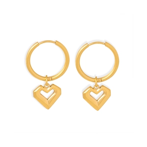 Polished 18k gold plated stainless steel hoop earrings with hollow heart pendants