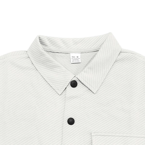 Men's light grey twill long sleeve shirt with a lapel collar and single-breasted buttons