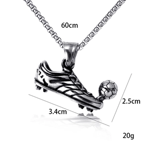 Soccer shoe and ball pendant necklace in stainless steel with 60cm chain length