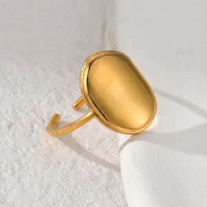 Minimalist 14K gold plated stainless steel open ring with a smooth oval geometric design