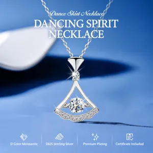 Sparkling S925 sterling silver dancing skirt pendant necklace with D color moissanite diamond