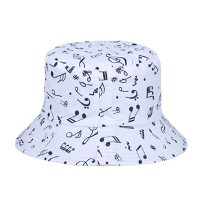 Chapeau bob blanc avec motifs de notes de musique noires pour protection solaire et loisirs
