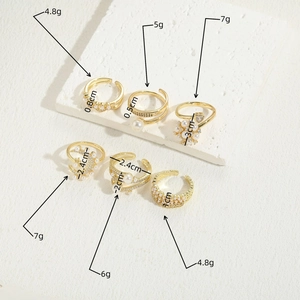 6-piece gold ring set with pearls and zircon crystals, geometric luxury jewelry for women