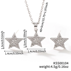 Detailed size specifications for the silver star necklace and earrings jewelry set