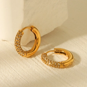 Stainless Steel 18K Gold Plated Hoop Earrings For Women Inlaid With White Zircon Fashion Geometric Elegant Jewelry